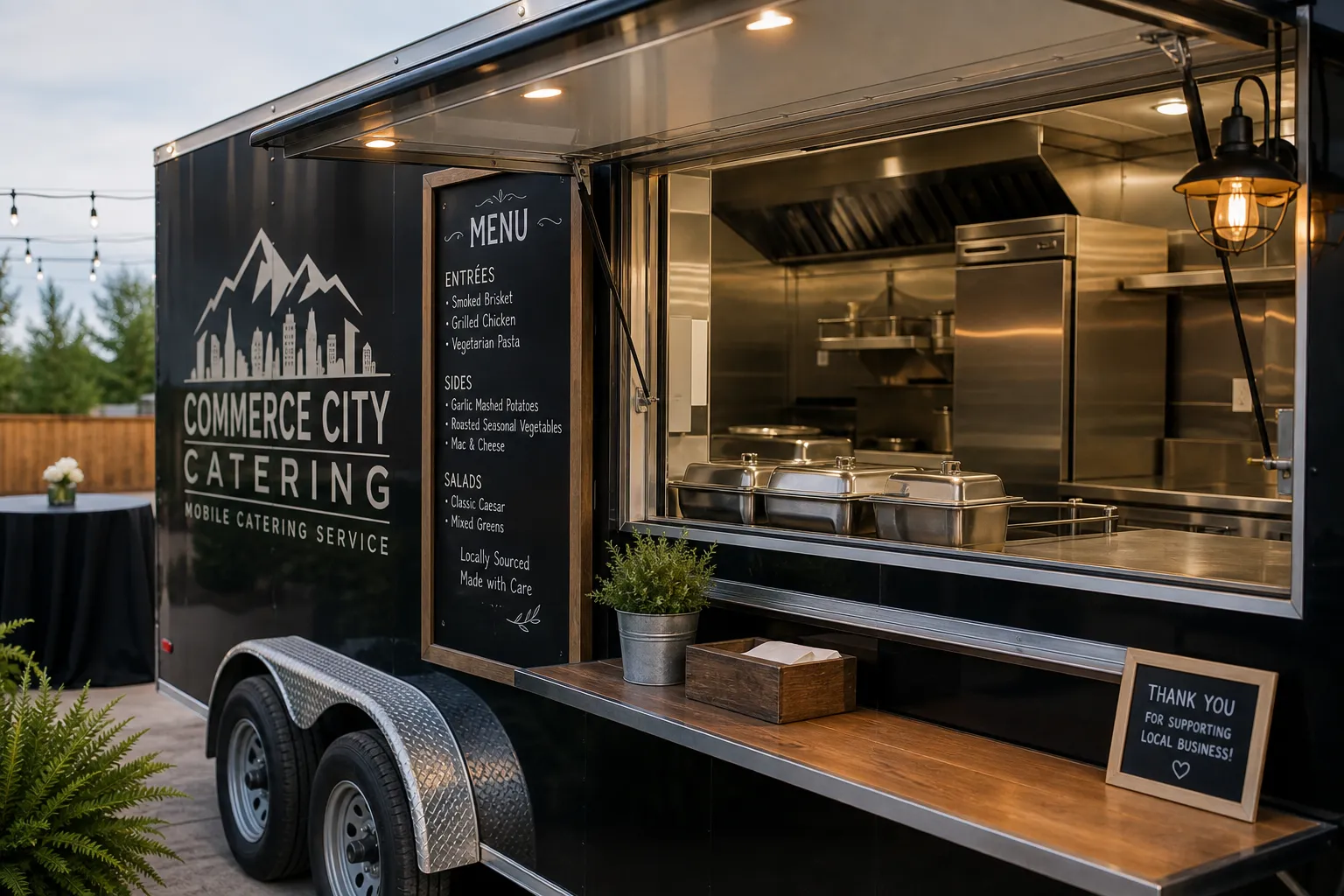 Mobile caterer setup for a private event in Commerce City