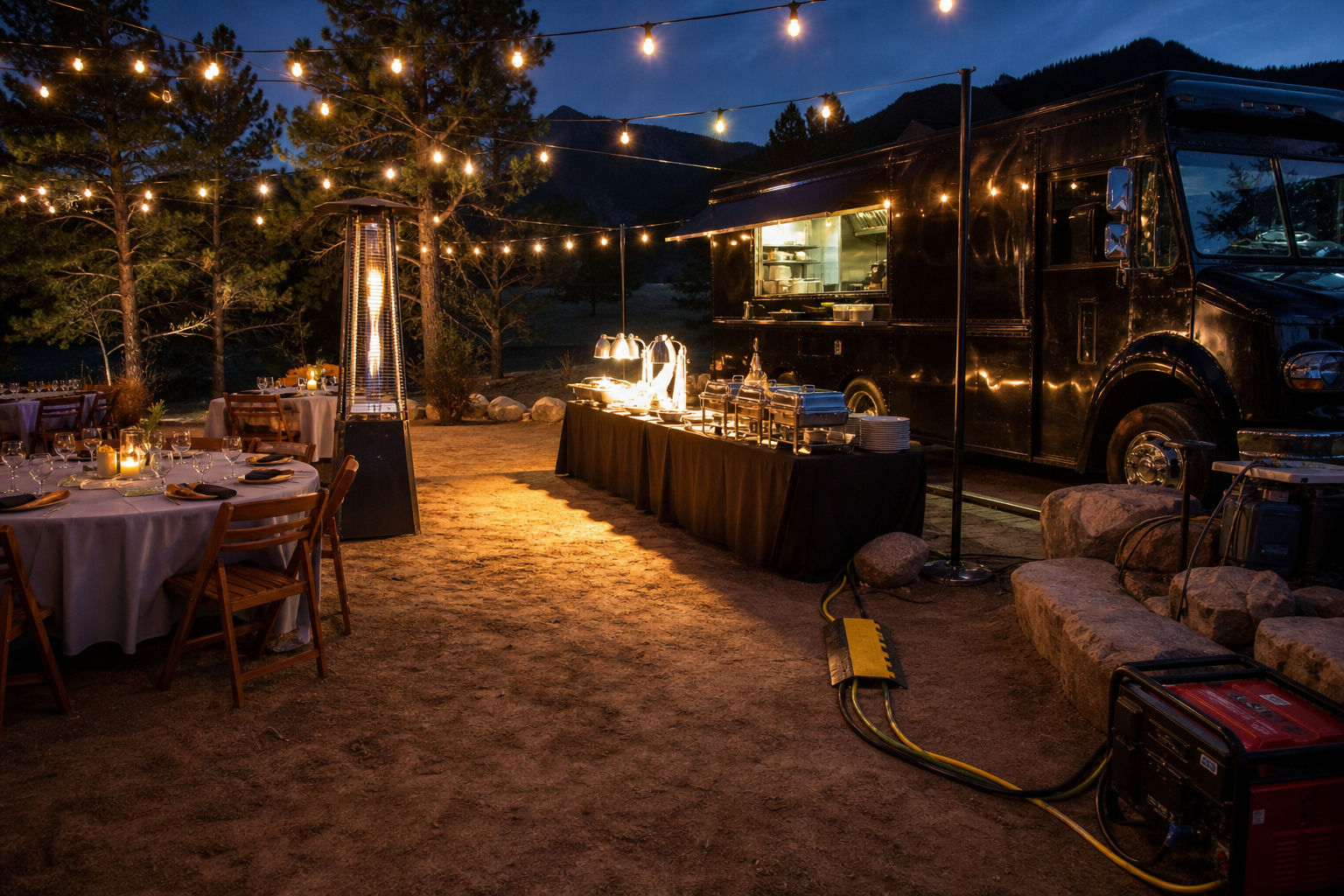 How an Event Planner Organizes Power, Lighting, and Electrical Load for Evening Events With Mobile Catering