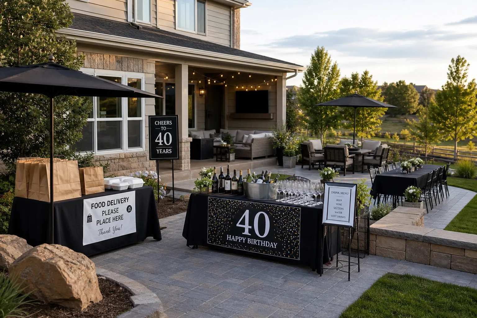 Backyard milestone birthday layout with delivery service setup in Lone Tree