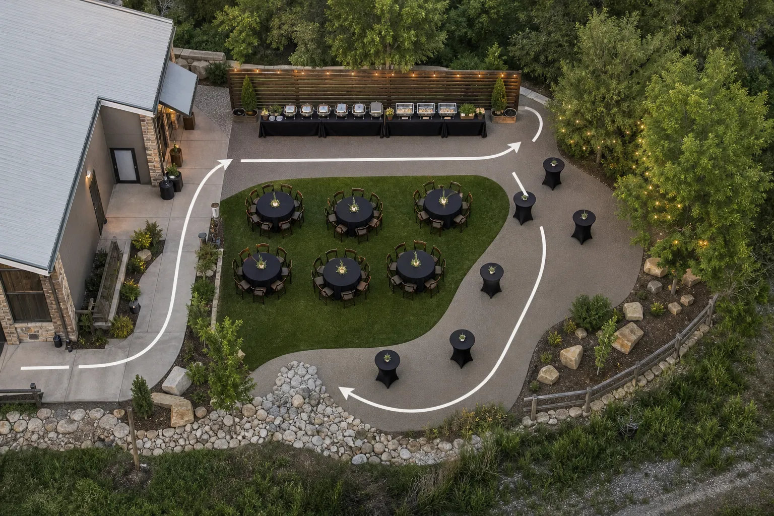 Outdoor event layout in Arvada designed for smooth catering lines