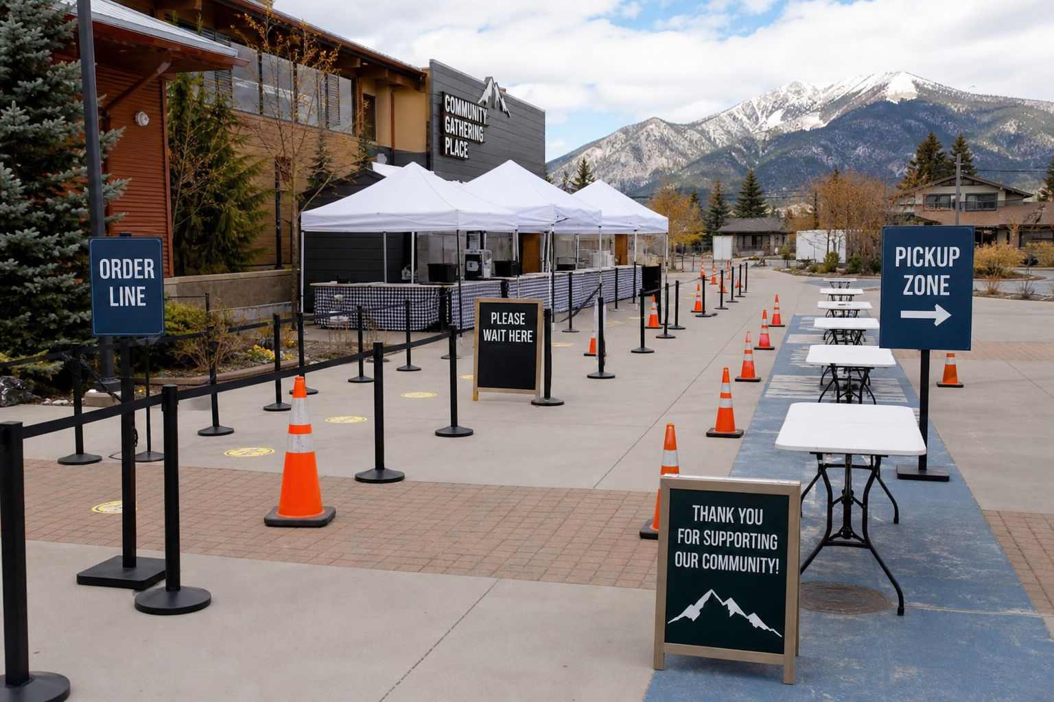 Organized food service queue layout designed for large guest counts at a local event
