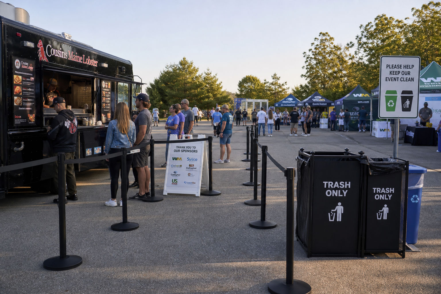 Well-organized food service and sponsor layout at a community event