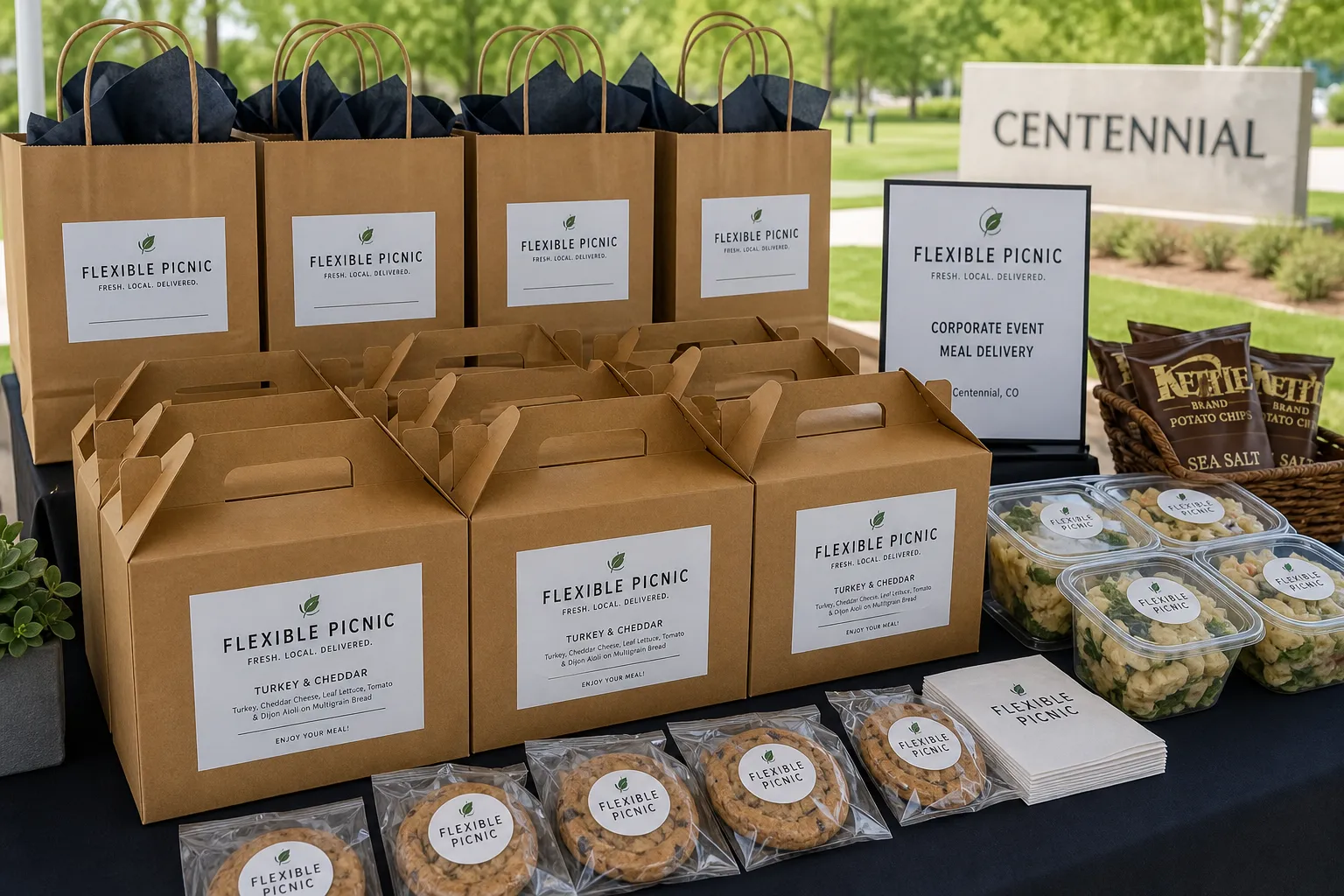 Flexible meal packages prepared for delivery service at a company picnic in Centennial