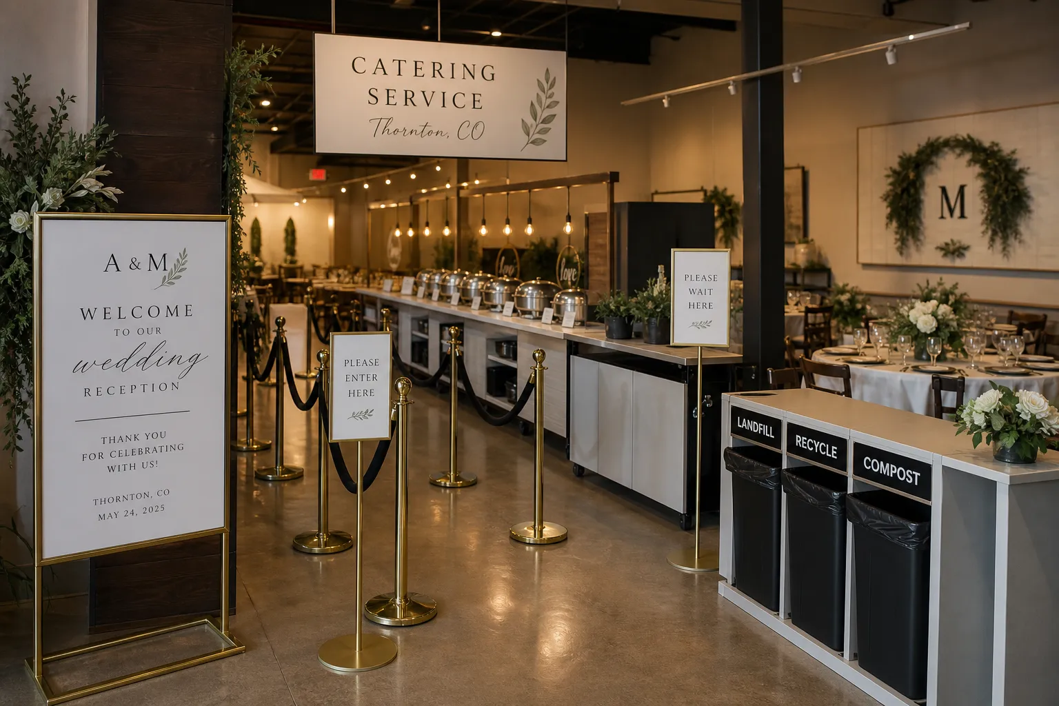 Mobile catering and guest service zone setup for a wedding service in Thornton