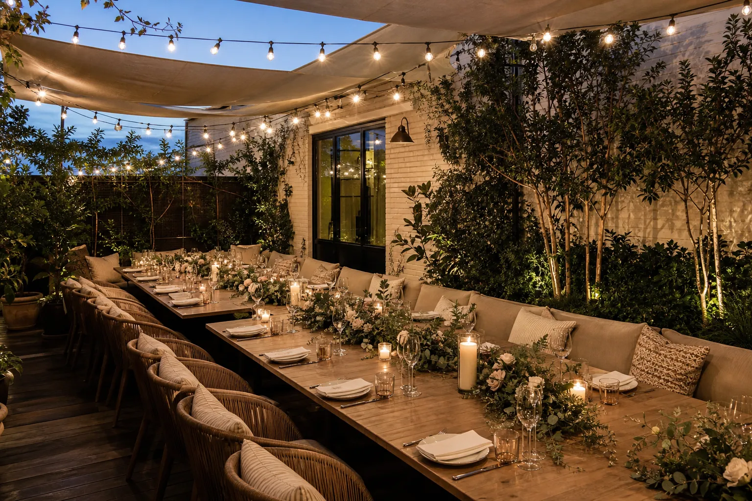 Outdoor rehearsal dinner setup in Brighton designed for guest comfort and smooth hosting