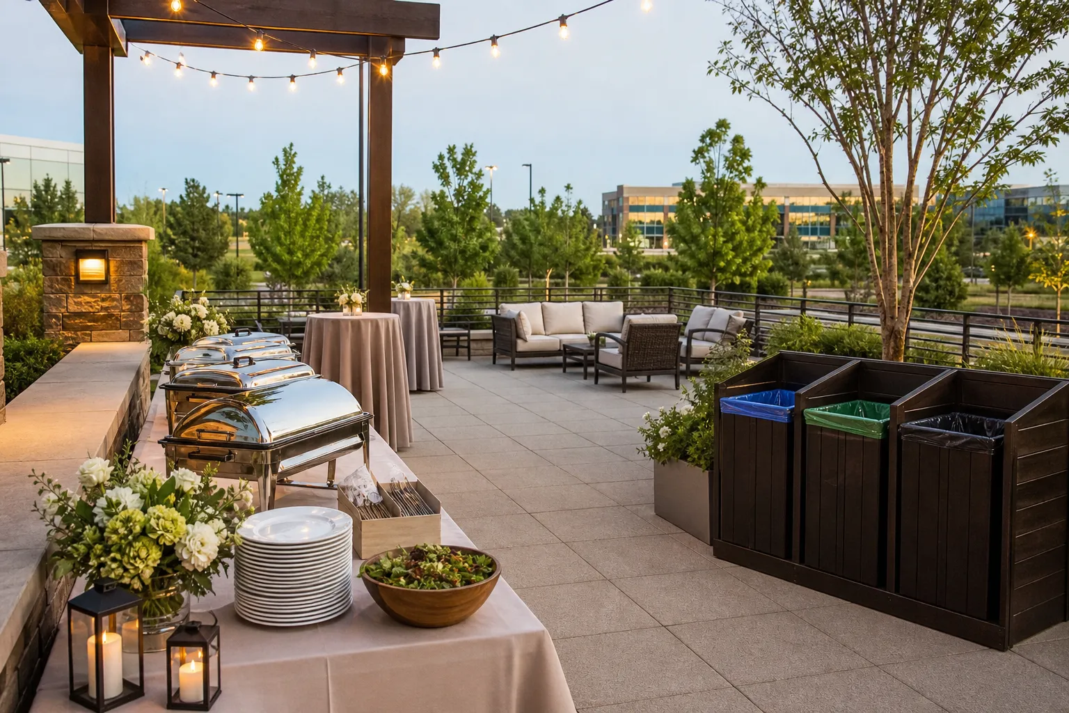 Organized wedding welcome party meal delivery layout in Lone Tree