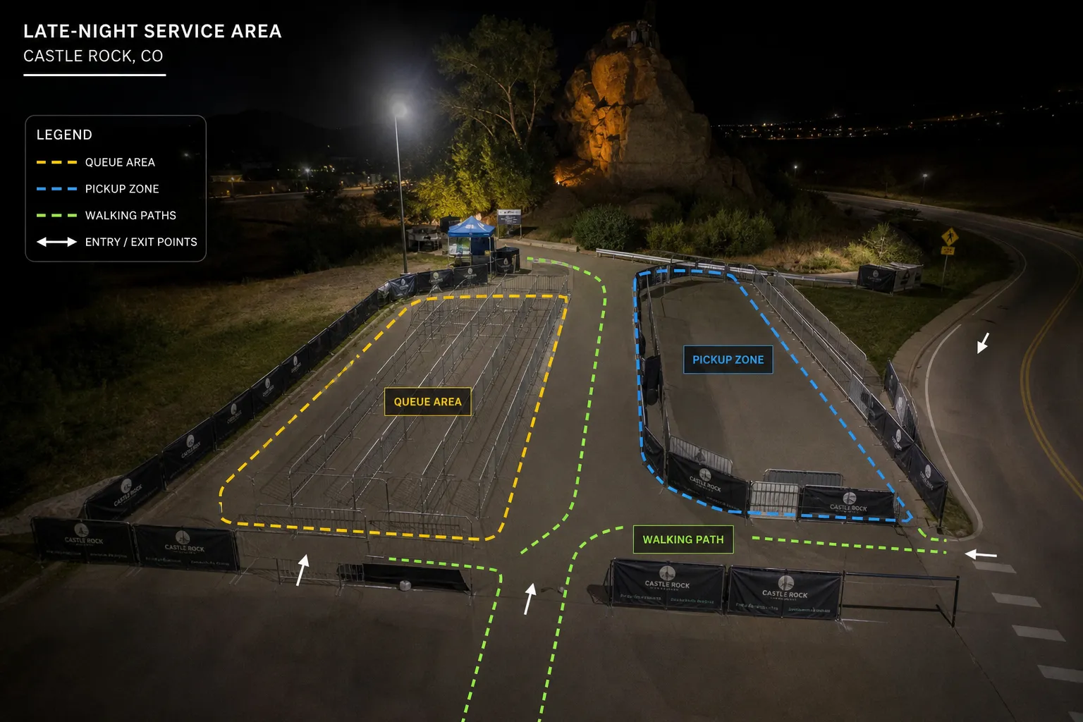 Organized after-prom food service layout in Castle Rock with clear queue and pickup zones