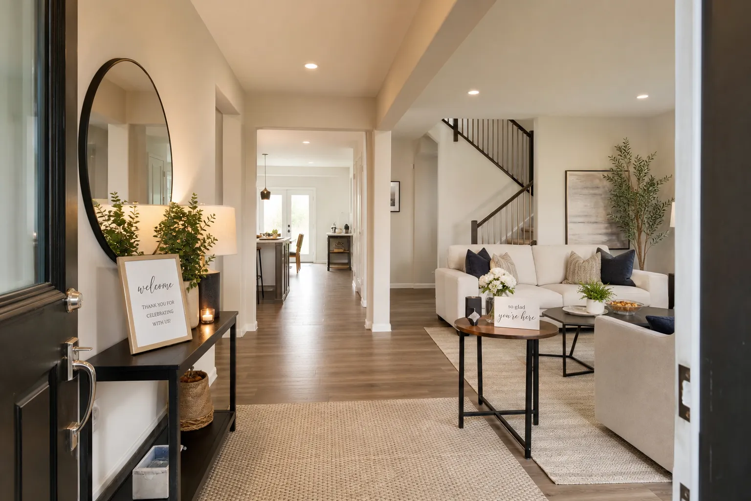 Housewarming layout in Milton with clear guest flow from entry to gathering space
