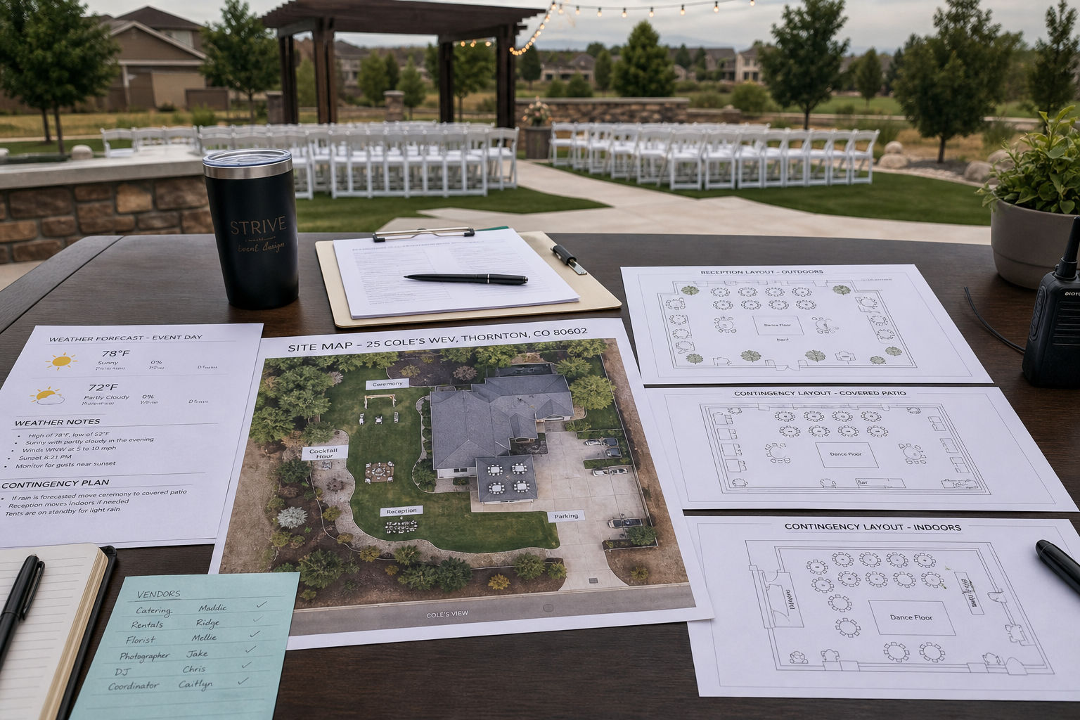 Outdoor event weather backup layout plans for a wedding or private party