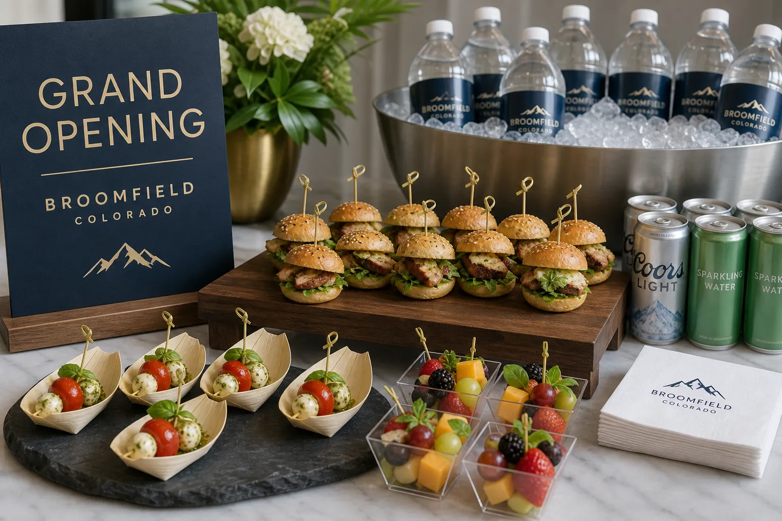 Neatly presented catered refreshments for a Broomfield grand opening