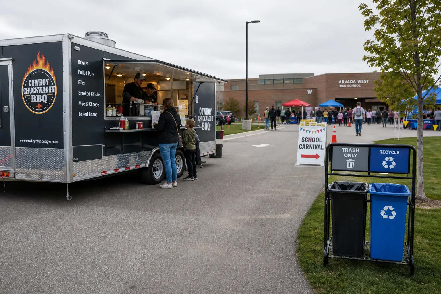Outdoor mobile caterer site planning for a school event in Arvada