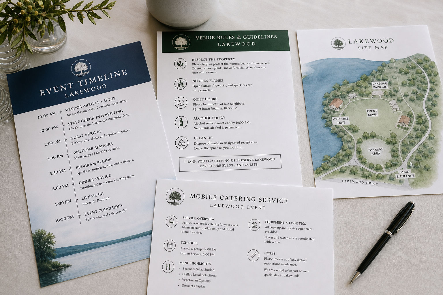 Event timeline and venue rule planning for a mobile caterer in Lakewood