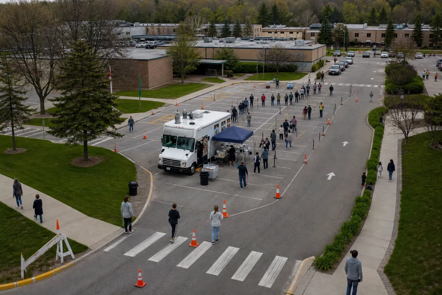 School event food truck parking and queue layout in Lakewood