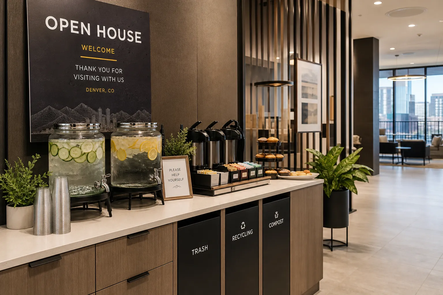 Organized refreshment station for a Denver company open house