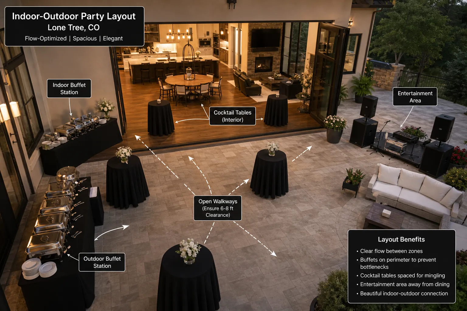 Home party layout in Lone Tree designed for smooth delivery service and guest flow