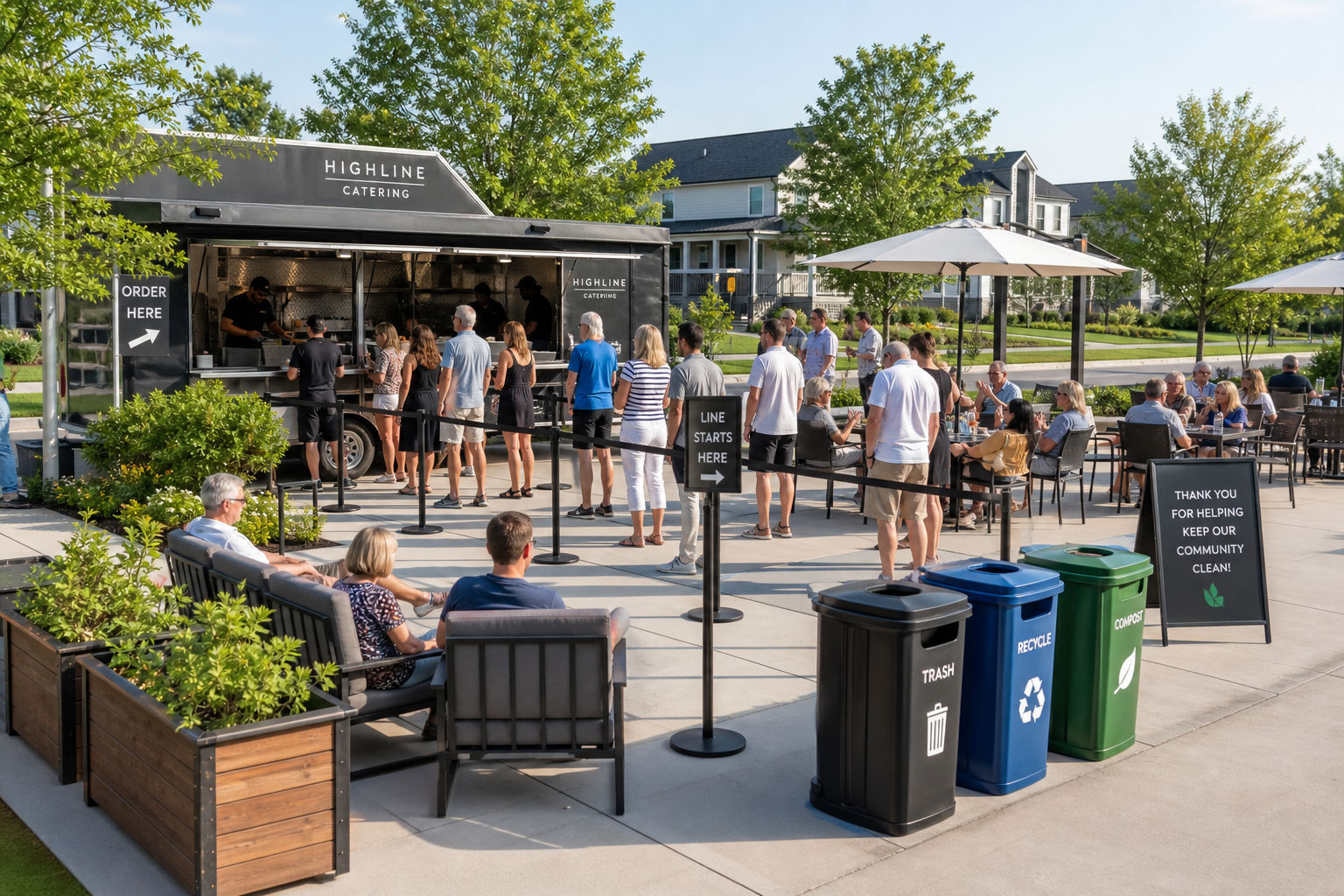 Well-planned service and crowd flow at a community event with mobile catering