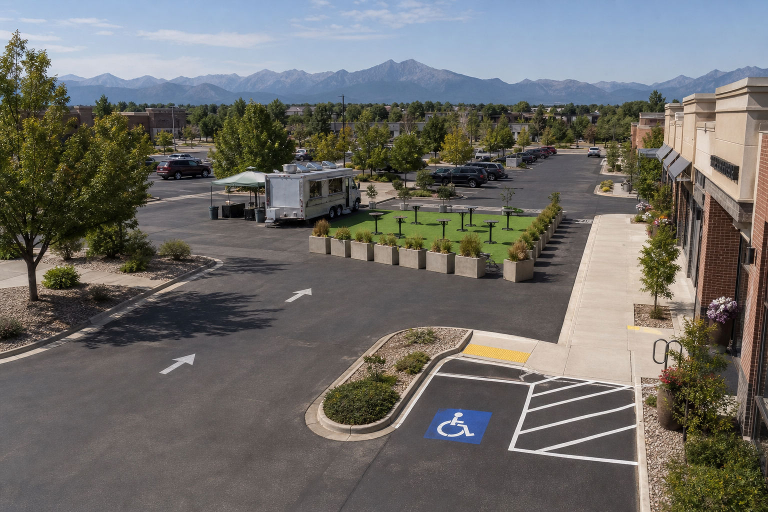 Small commercial lot event plan with food truck access and guest circulation