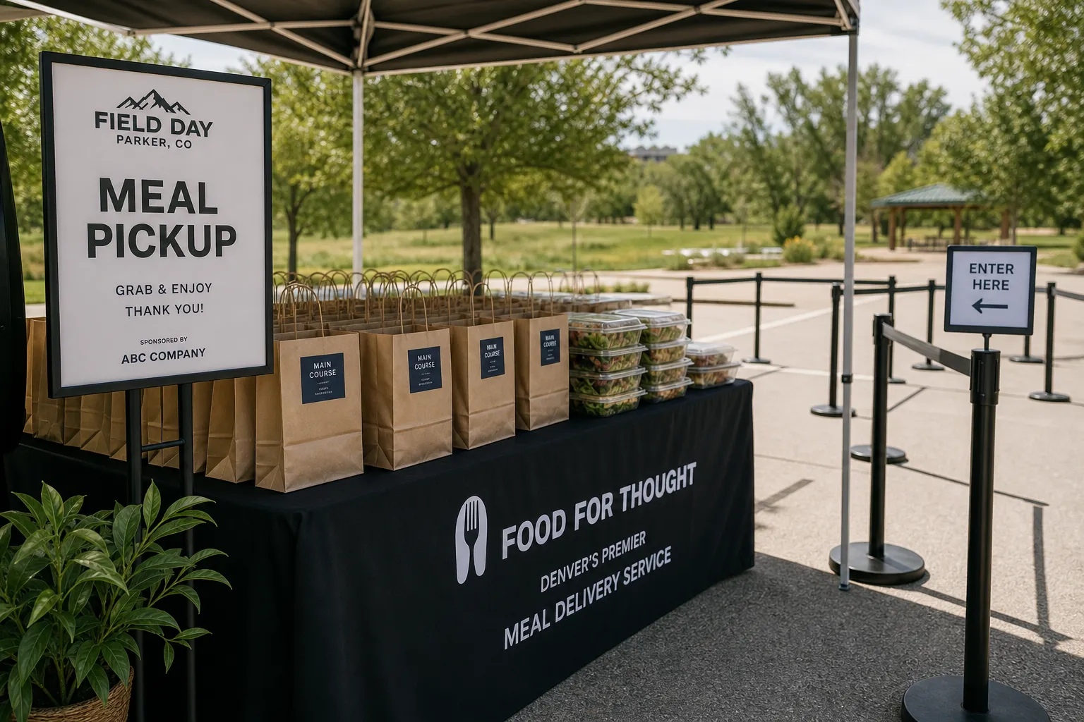 Outdoor meal delivery setup for a company field day in Parker