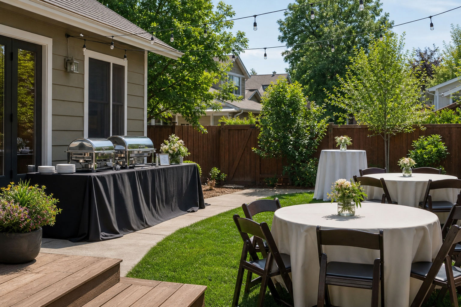 Simple small private event setup with one catering area and clear layout