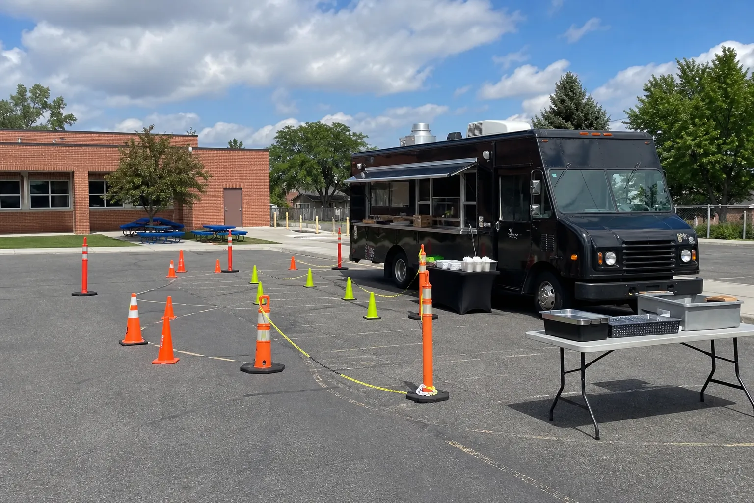Mobile caterer setup and parking layout for a school event in Wheat Ridge