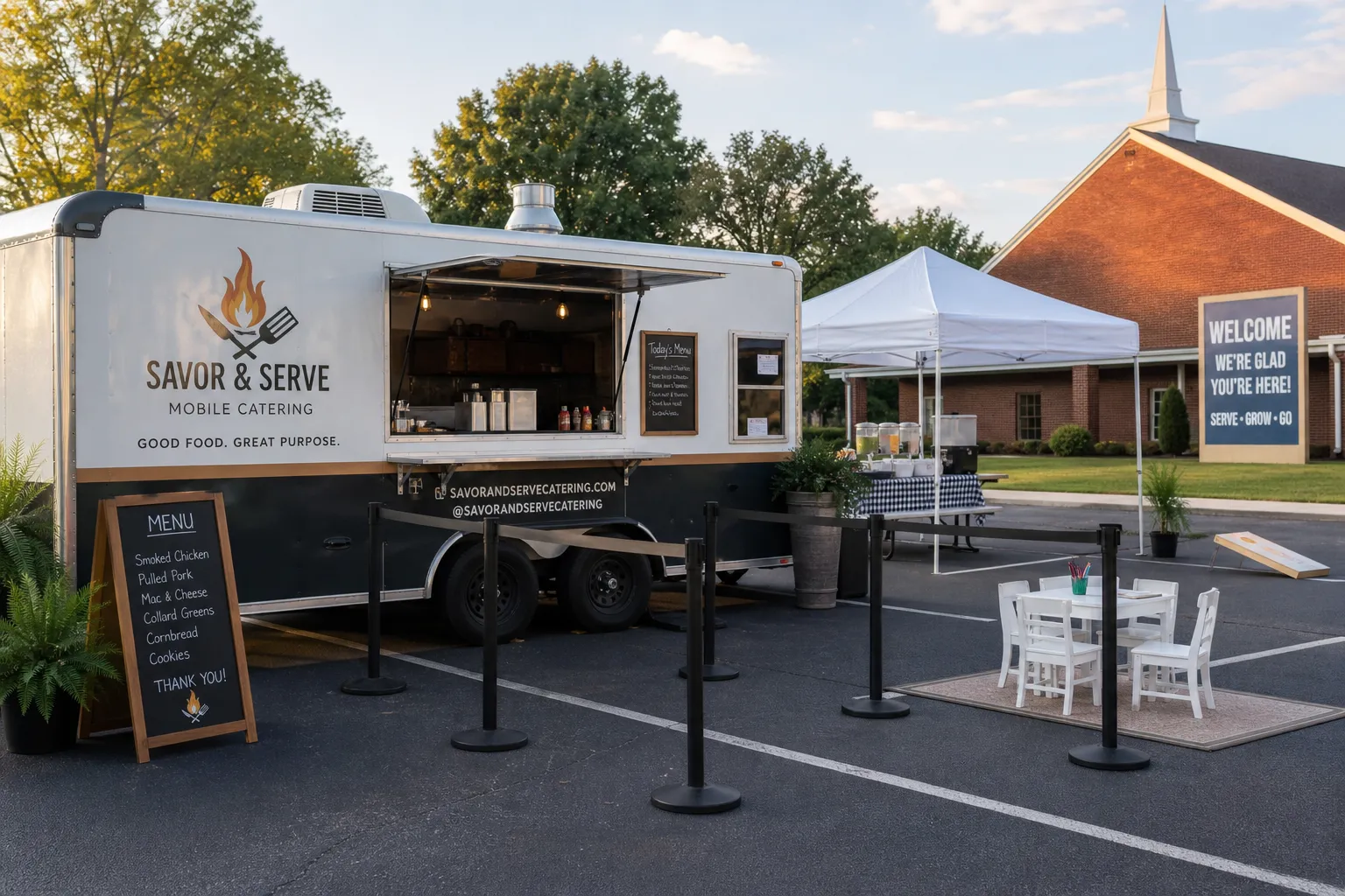 Mobile caterer setup with clear line flow for a family-friendly event in Northglenn