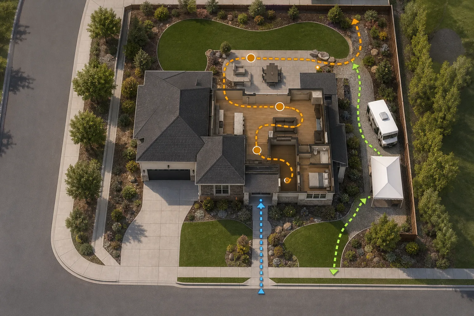 Open house event layout with mobile catering placement in Commerce City