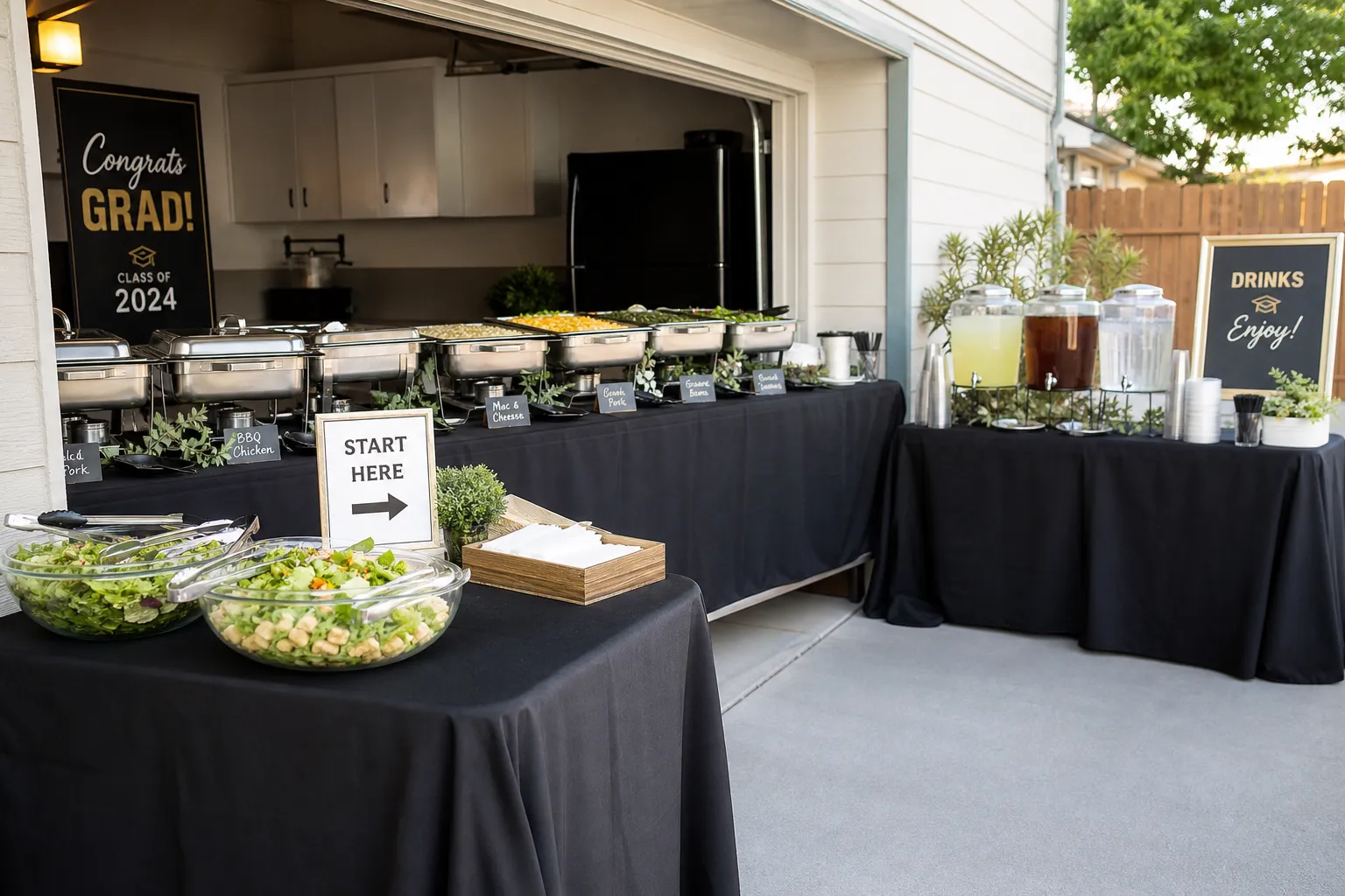 Family-friendly food flow for delivery service at an Aurora graduation open house