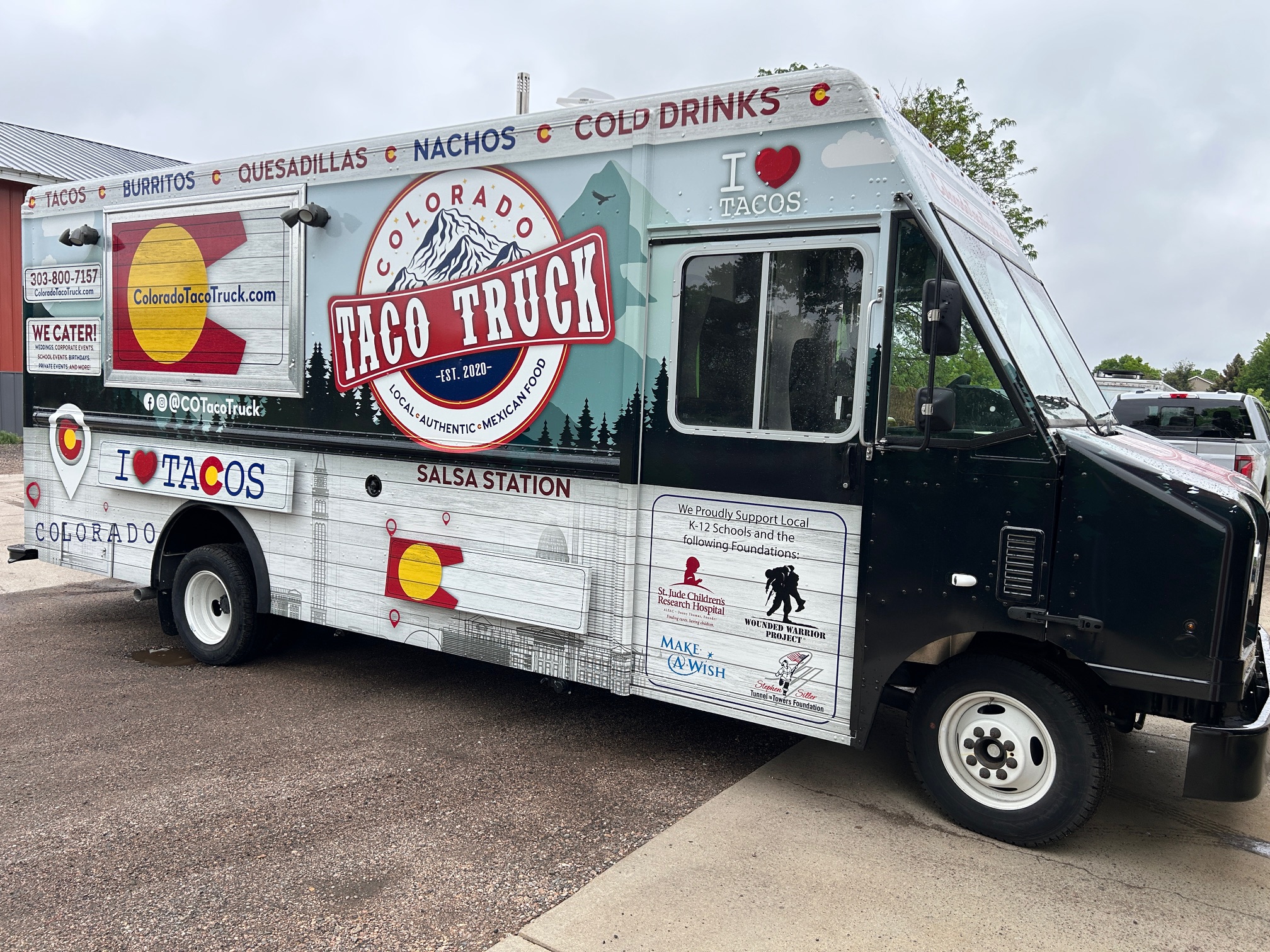 Colorful taco truck serving authentic Mexican food in Colorado.