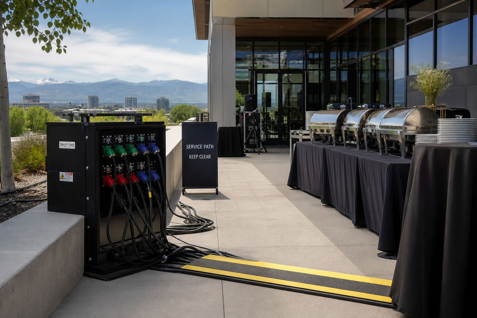 Event site access and power planning for a mobile catered event
