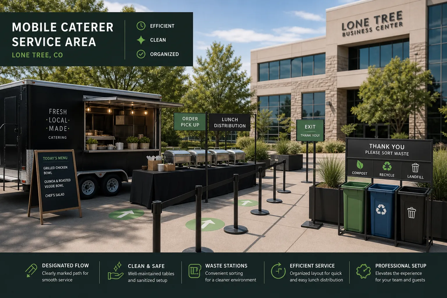 Efficient Caterer service layout for a business event in Lone Tree