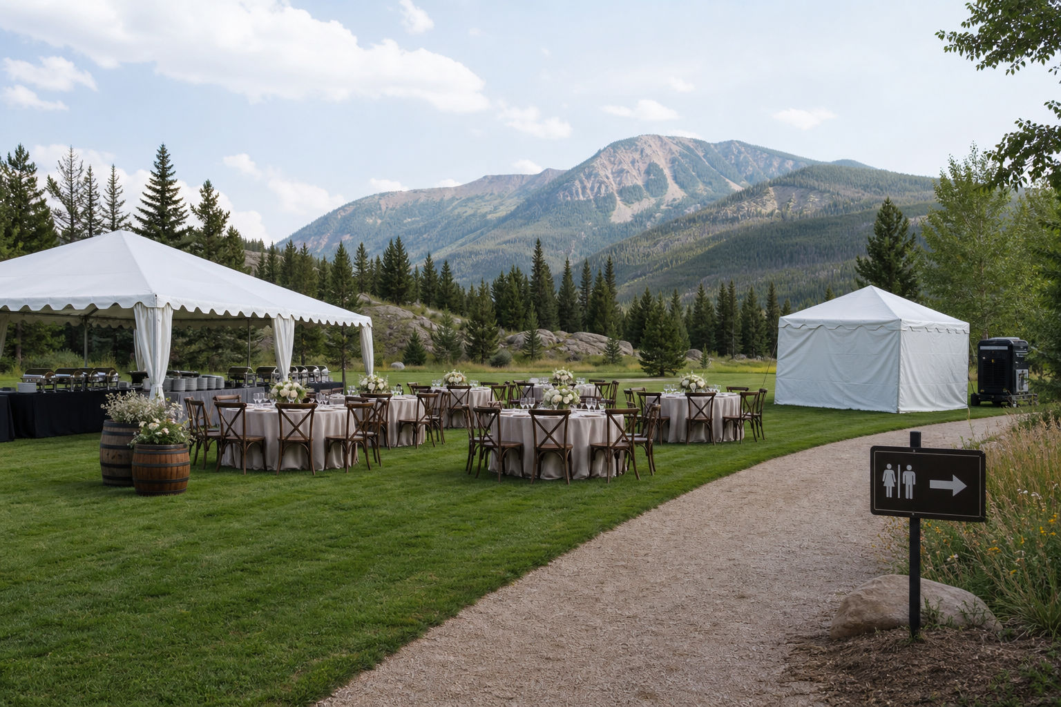 Event layout showing serving area, guest flow, and contingency setup