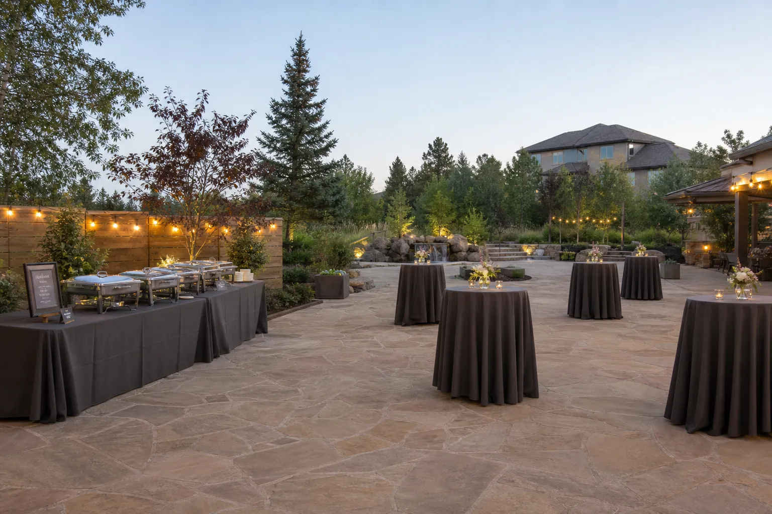 Meal delivery setup for a wedding welcome party in Lone Tree with clear serving flow