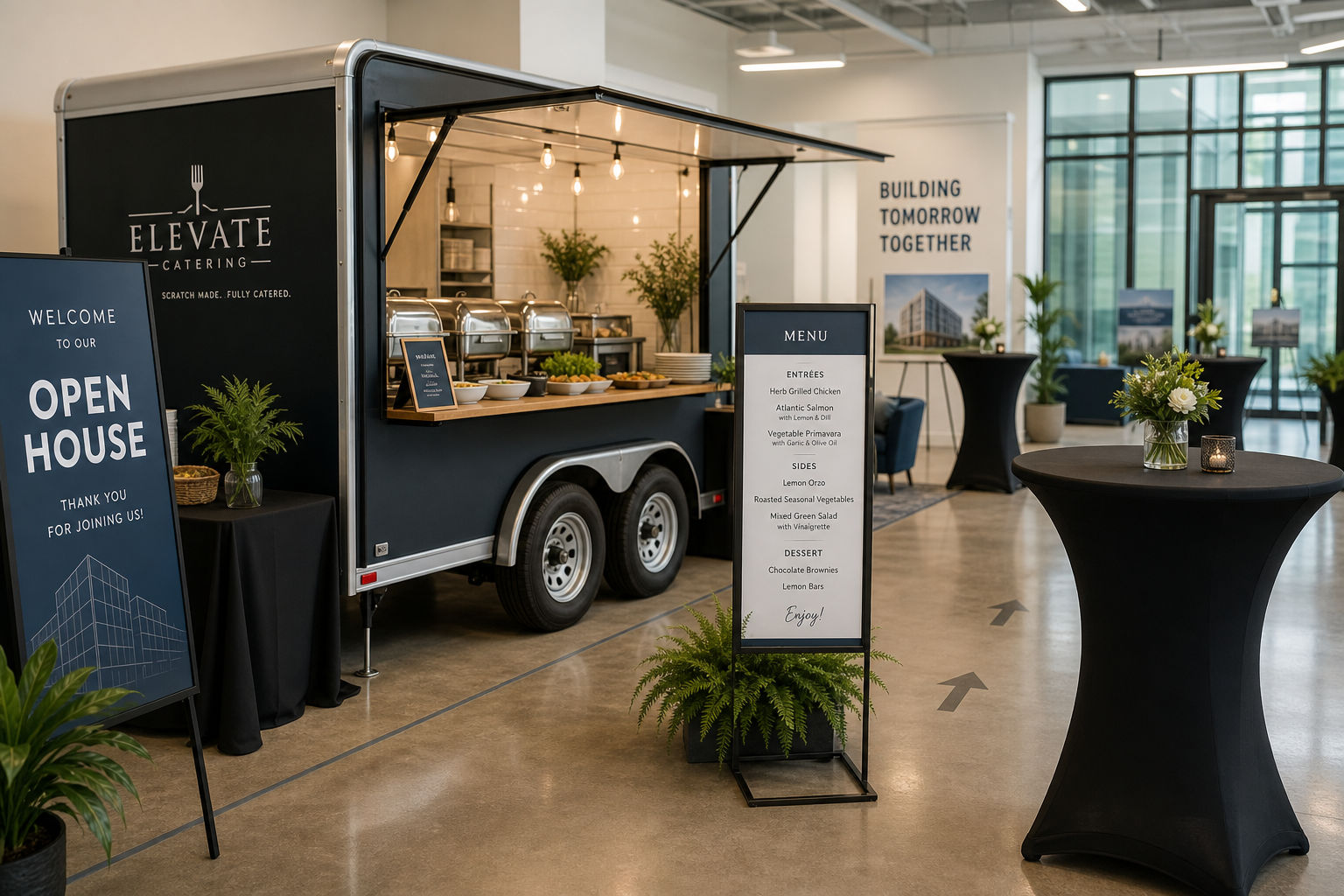 Mobile catering station arranged for smooth service at a corporate open house