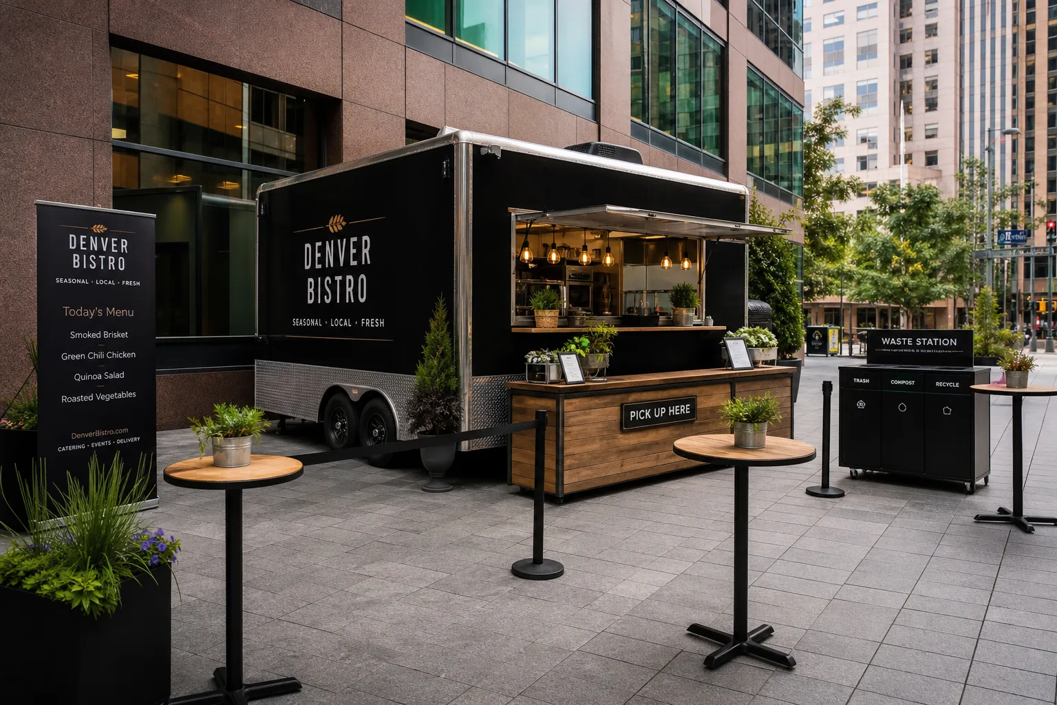 Organized takeout restaurant setup supporting fast service at a Denver office event